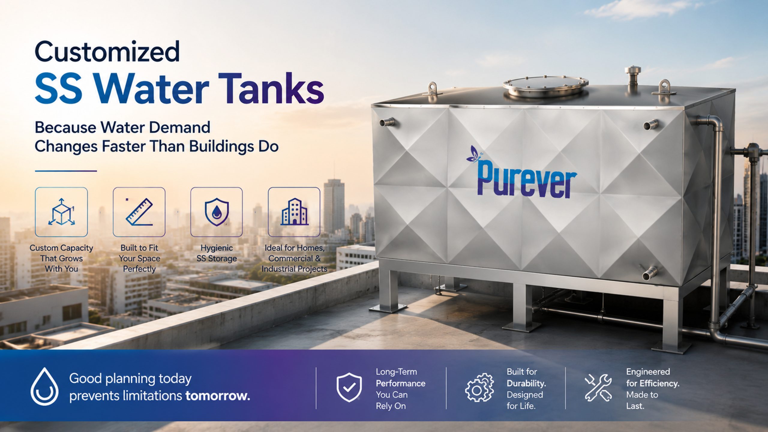 Customized SS Water Tanks Because Water Demand Changes Faster Than Buildings Do